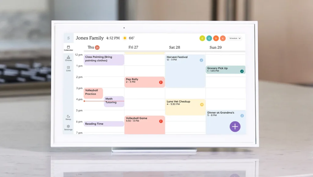 digital calendar with family events color coded