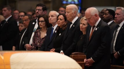 Biden and Harris attend, hold hands at funeral for former Minnesota House Speaker Melissa Hortman
