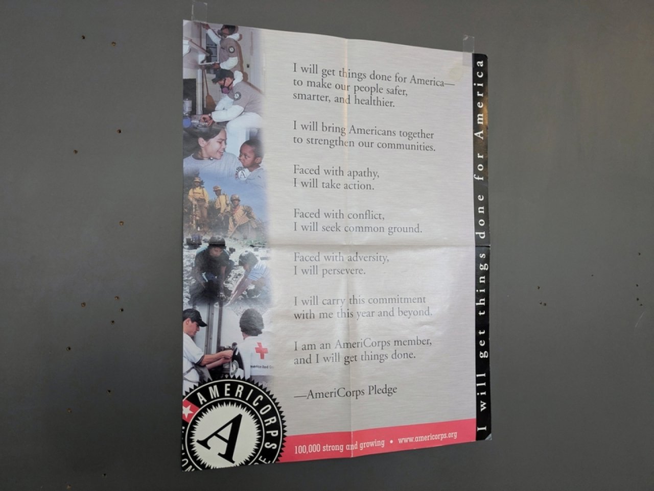 The AmeriCorps pledge hangs at Project CHANGE at Sligo Middle School in Silver Spring, Maryland.