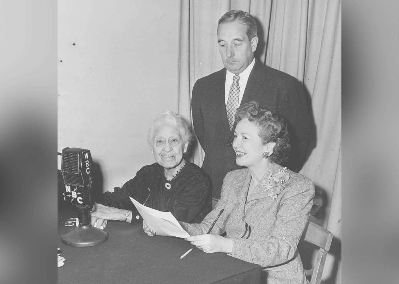 Mary Church Terrell smiling during a radio show, 1953.