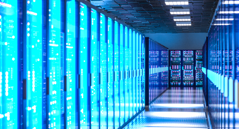 Data center racks processing big data and cloud computing