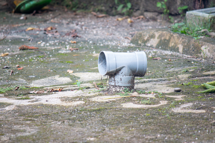 Septic Tank Vent Pipe T-Joint Drainage System on Concrete Ground