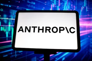 In this photo illustration, the Anthropic logo is seen