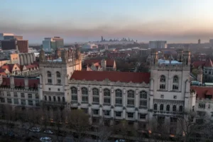 Gothic university building aerial