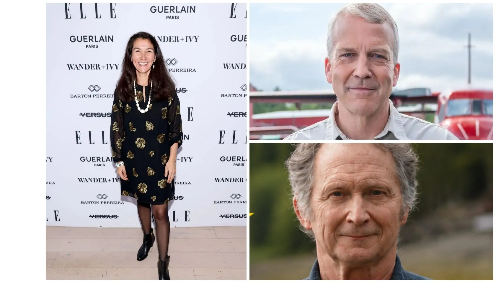 Collage showing a woman at an ELLE event with Guerlain and Wander+Ivy branding, and two men in outdoor settings.